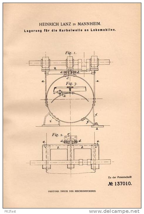 Original Patentschrift - Heinrich Lanz In Mannheim , 1902 , Lokomobile , Lagerung Für Kurbelwelle !!! - Tractors