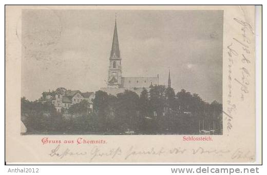 Litho Gruss Aus Chemnitz Schlossteich Kirche Sw 10.4.1901 Nach Weimar - Chemnitz