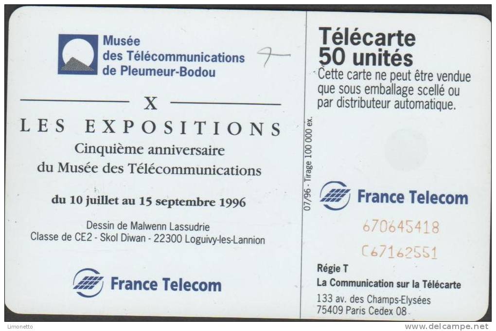 Télécartes - 1996  5° Anniversaire  Musée Télécom. -50 Unités -SC7 -utilisée -   Bon état - 1996