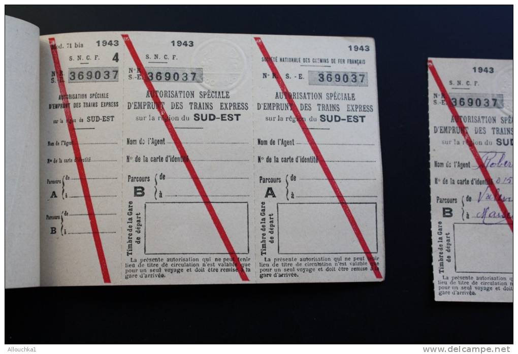 1943 Carnet Autorisation Emprunt Des Trains Express Titre Transport Sté Nationale Chemins De Fer Français SNCF Guerre - Europe