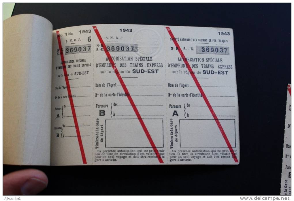 1943 Carnet autorisation emprunt des trains express Titre Transport sté nationale Chemins de fer français SNCF Guerre