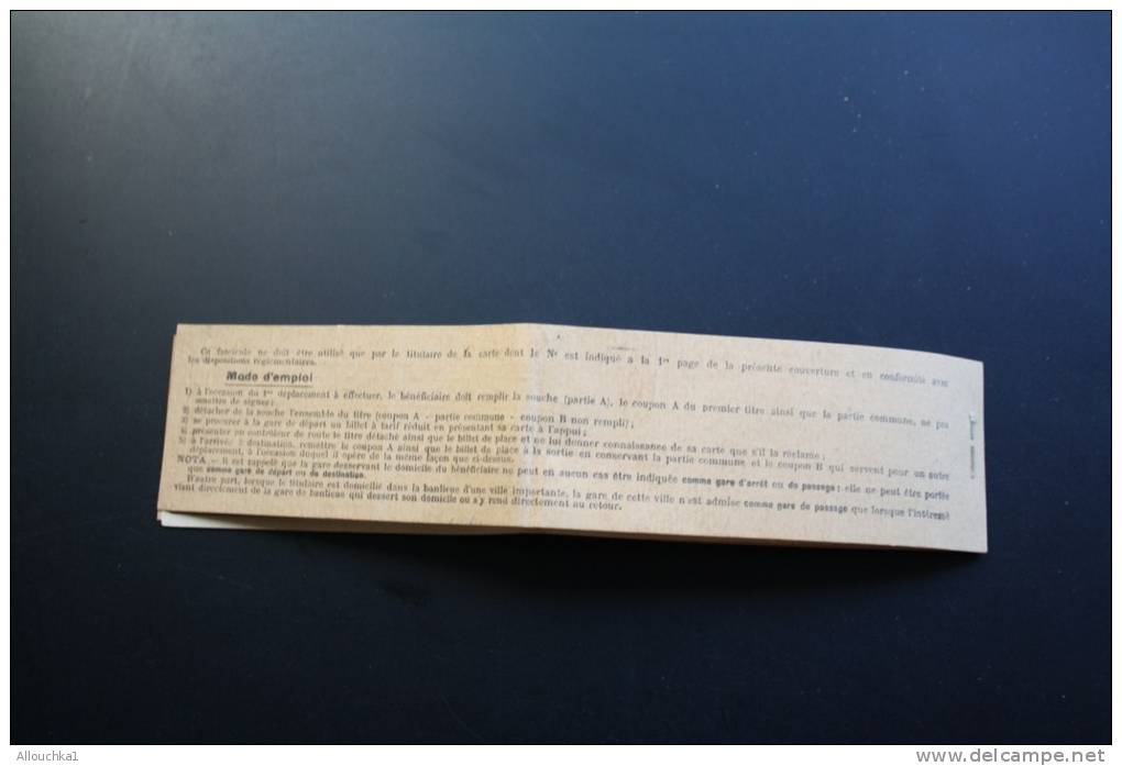 1950 Carnet Titre de transport Billets réduction75%>agents de la sté nationale Chemins de fer français SNCF et famille