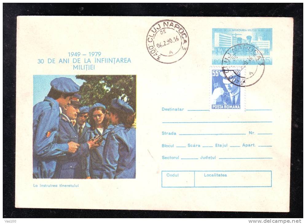 POLICE,YOUTH TRAINING,1990,VERY RARE STAMPS,COVER STATIONERY,ENTIER POSTAL,SENT TO MAILL,ROMANIA - Politie En Rijkswacht