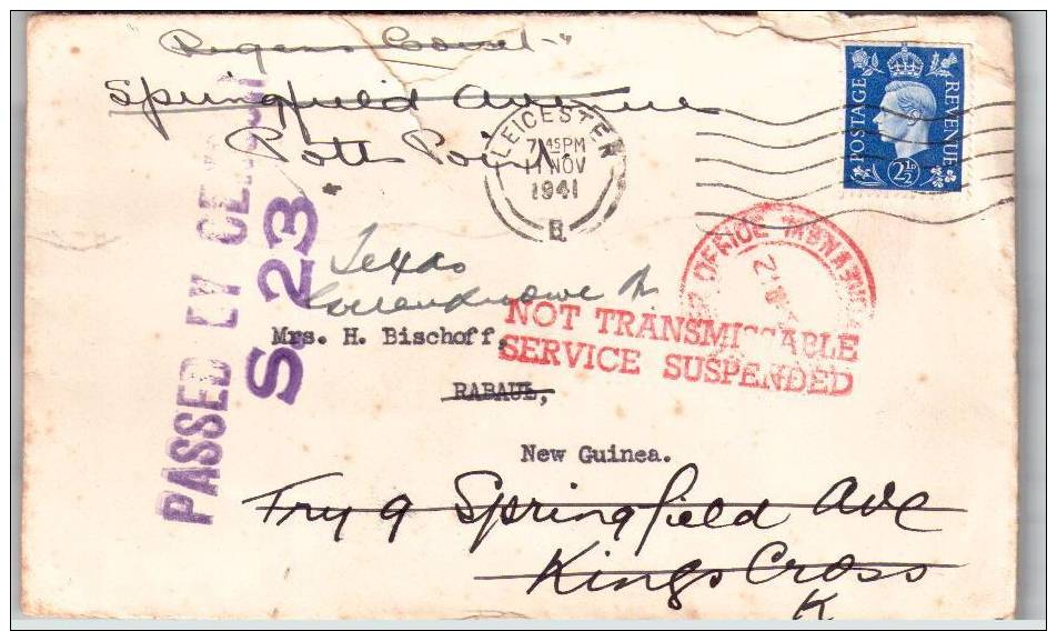 UK Cover From Leicester 1941/Not Transmissable Service Suspended - Poststempel