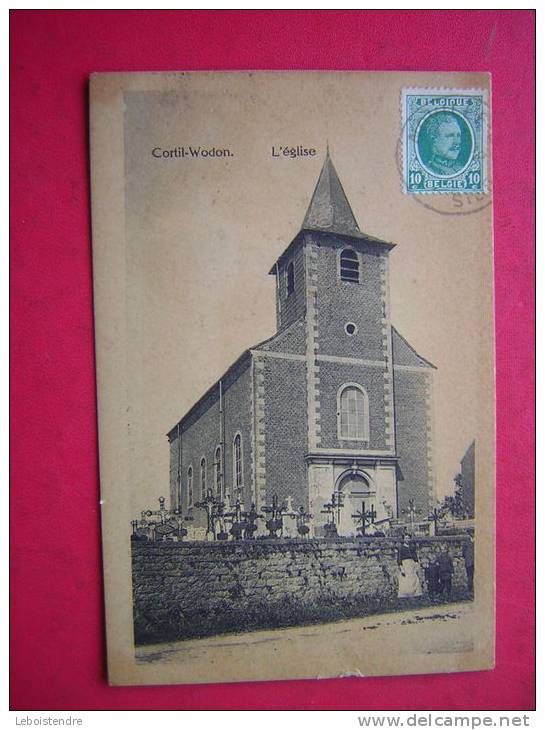 RARE CPA BELGIQUE CORTIL WODON L´EGLISE ANIMEE EN PETIT  VOYAGEE   TIMBRE BELGE - Fernelmont