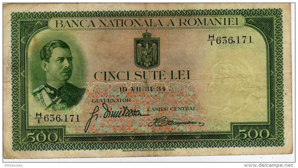 Romania 500 Lei 1934, Portrait Of King Carol II, P.36 VF - Romania