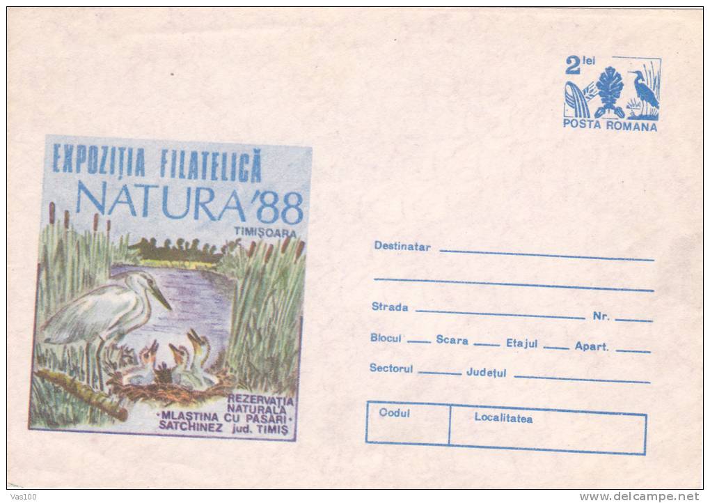 BIRDS CIGOGNES,COVER STATIONARY ENTIER POSTAL,1988,UNUSED,ROMANIA - Storks & Long-legged Wading Birds