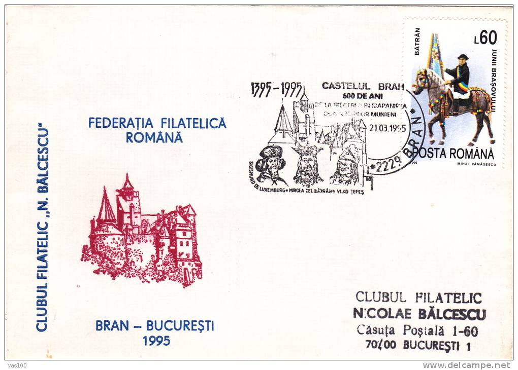 CASTLE BRAN,DRACULA,VLAD TEPES,1995,SPECIAL POST MARK ON COVER,BUCURESTI,ROMANIA - Vor- Und Frühgeschichte