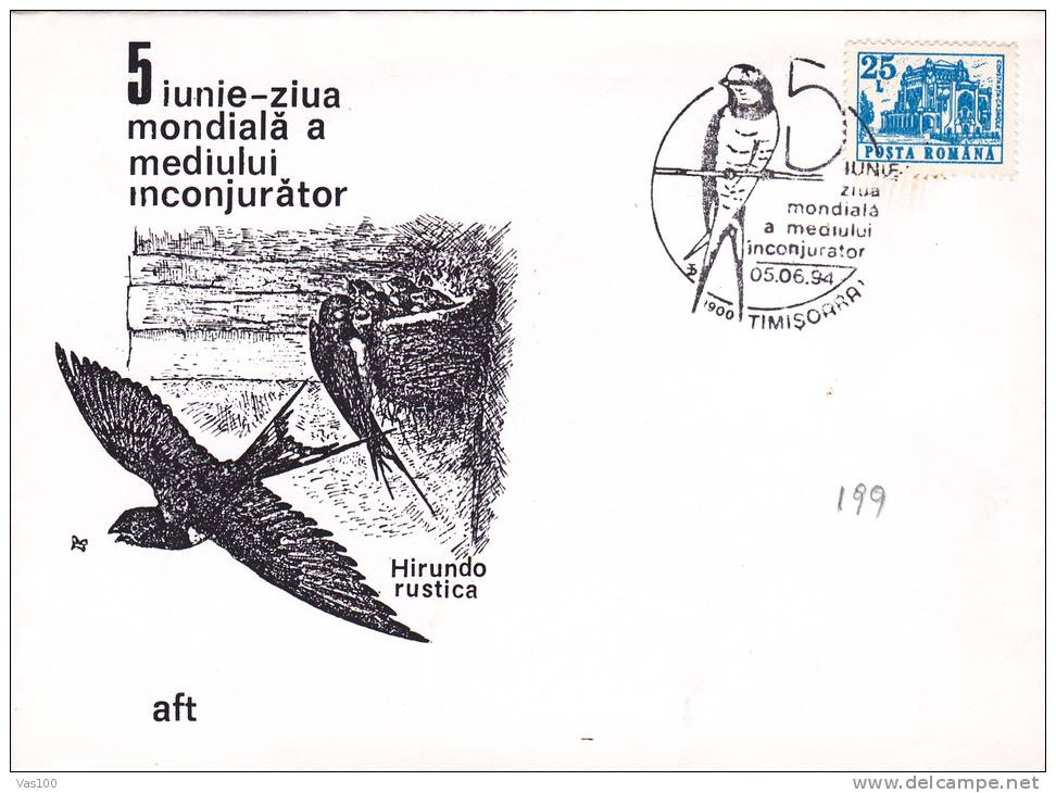 BIRDS,HIRONDELLES,SPECIAL COVER,1991,TI MISOARA,ROMANIA - Zwaluwen