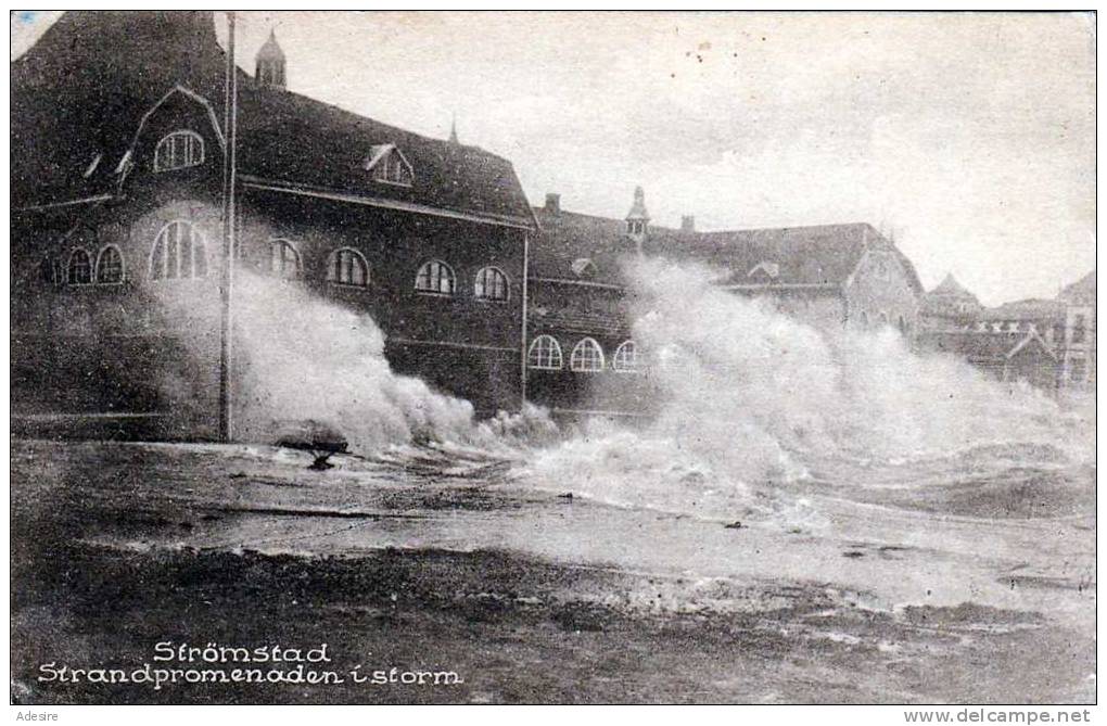 STRÖMSTAD (Schweden), Strandpromenaden I Storm, Schöne Karte, Gelaufen 1923, Gute Erhaltung - Svezia