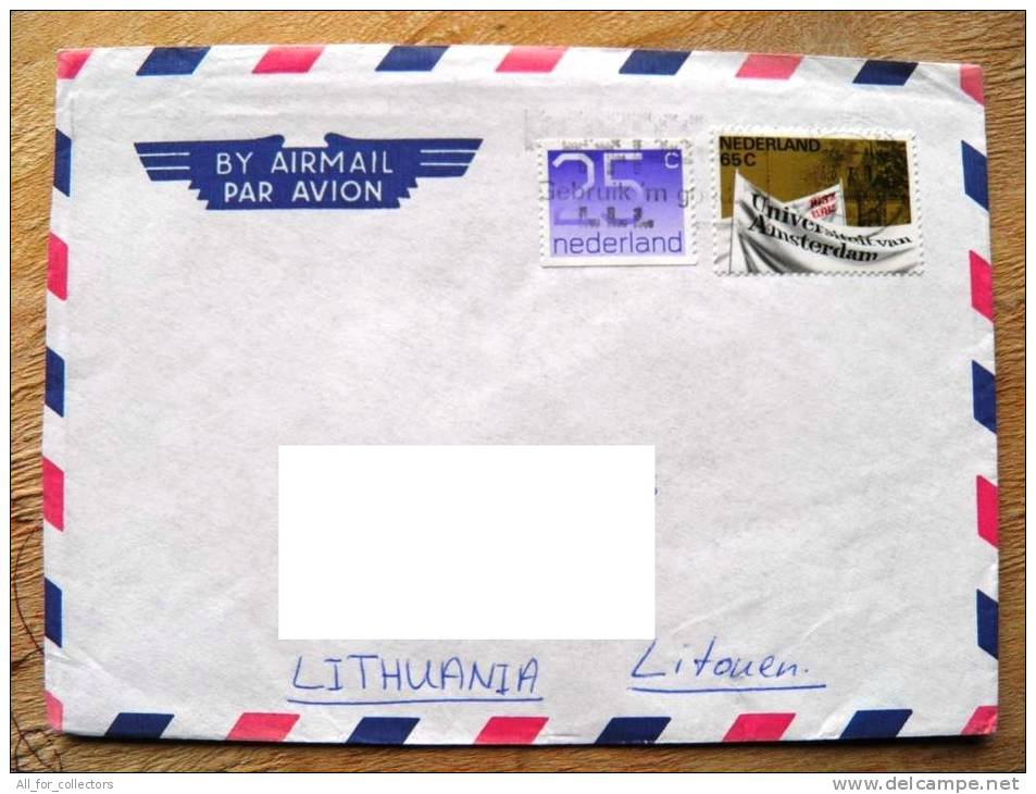 Cover Sent From Netherlands To Lithuania On 1993, Amsterdam University - Cartas & Documentos