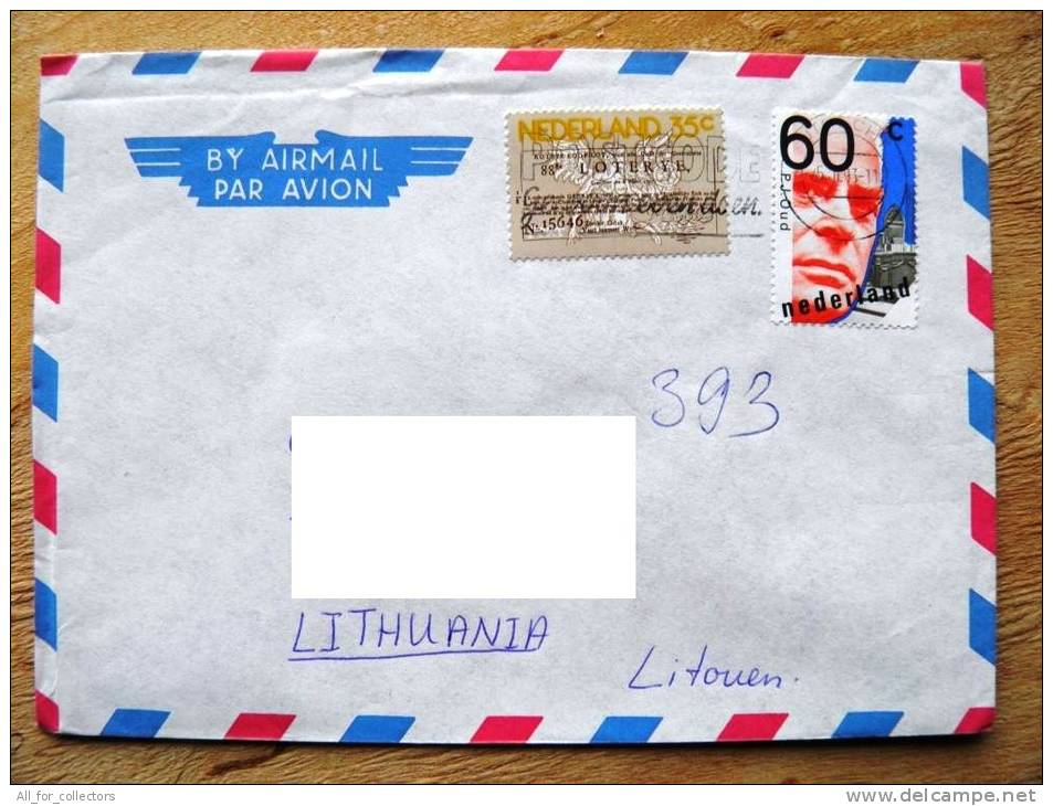 Cover Sent From Netherlands To Lithuania On 1993, Bird, Loterye, Oud - Cartas & Documentos