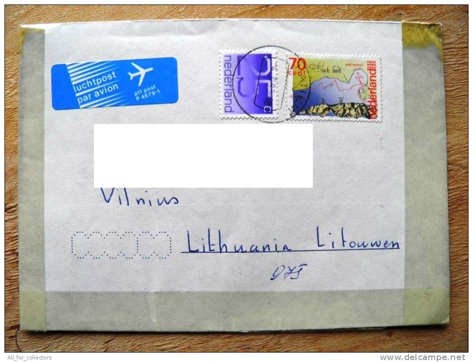 Cover Sent From Netherlands To Lithuania On 1993, Abel Tasman, Map - Covers & Documents