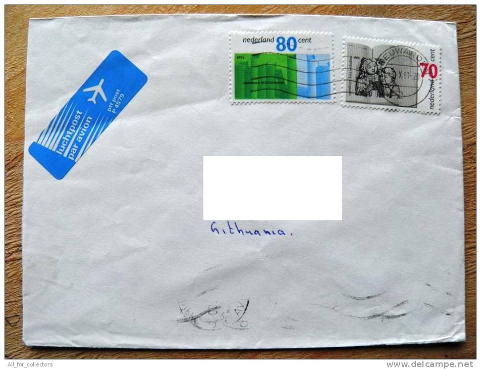 Cover Sent From Netherlands To Lithuania On 1991, Library Books Children - Cartas & Documentos