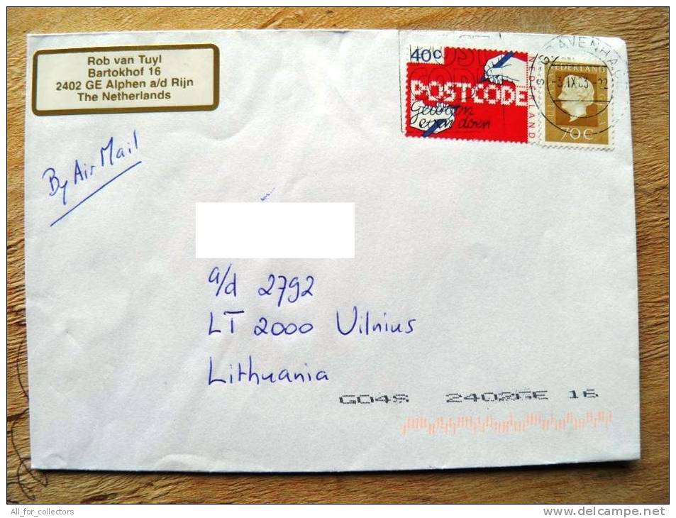 Cover Sent From Netherlands To Lithuania On 2003, Postcode - Storia Postale