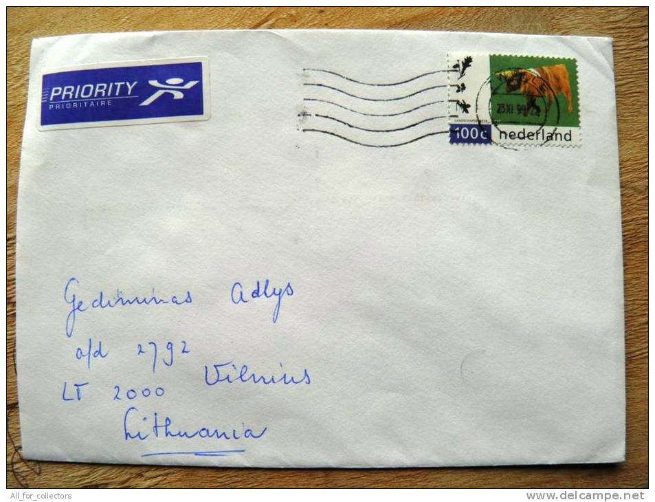 Cover Sent From Netherlands To Lithuania On 1999, Animal Cow - Storia Postale
