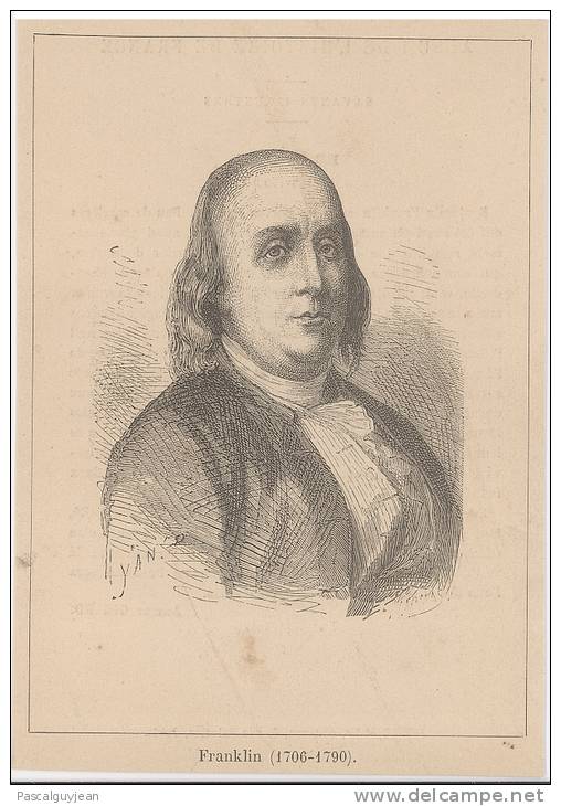 FICHE BENJAMIN FRANKLIN D'APRES GRAVURE - ALBUM DE L'HISTOIRE DE FRANCE - Historia