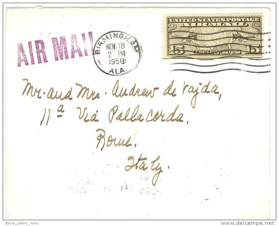 STORIA POSTALE - POSTA AEREA - AIR MAIL - FROM BIRMINGHAM  - ALA - TO ROME ANNO 1958 - Storia Postale