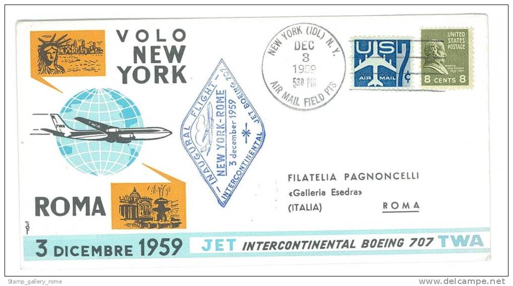 STORIA POSTALE - POSTA AEREA - VOLO NEW YORK - ROMA - BOEING 707 TWA - ANNO 1959 - INAUGURAL FLIGHT - Storia Postale