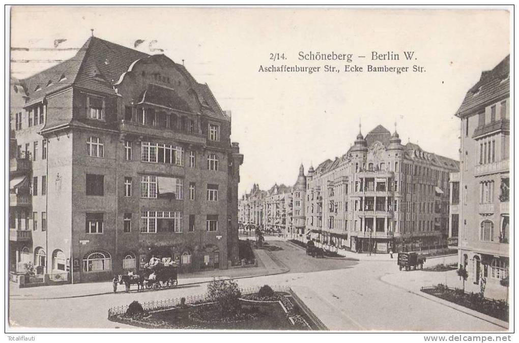 Berlin Schöneberg Aschaffenburger Strasse Ecke Bamberger Strasse Belebt Pferde Lieferwagen 18.7.1917 Feldpost Gelaufen - Schoeneberg