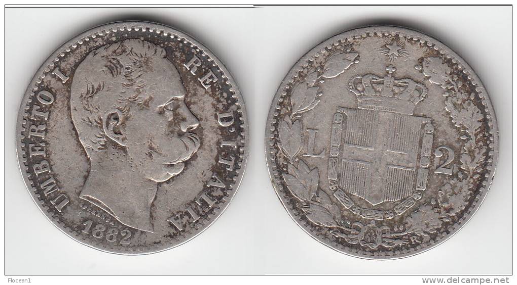 ITALIE - ITALIA  **** 2 LIRE 1882 R UMBERTO I - ARGENT - SILVER **** EN ACHAT IMMEDIAT !!! - 1878-1900 : Umberto I