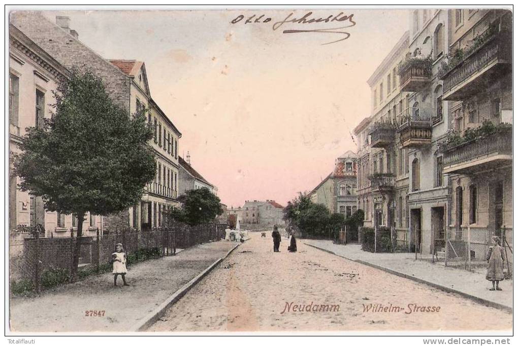 Neudamm Wilhelm Strasse Belebt Color Debno Otto Schuster Auguststraße 4 Gelaufen 20.1.1910 - Neumark