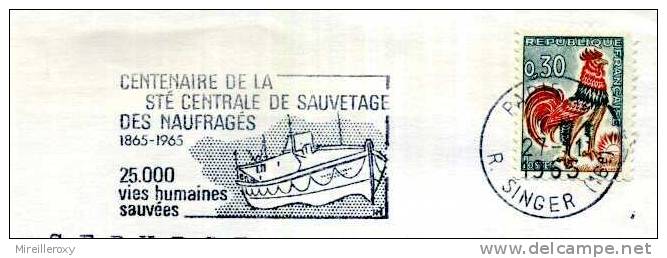 PARIS / OBLITERATION MECANIQUE 1965 / BATEAU / SAUVETAGE VIE HUMAINE NAUFRAGE   SECOURS - Erste Hilfe