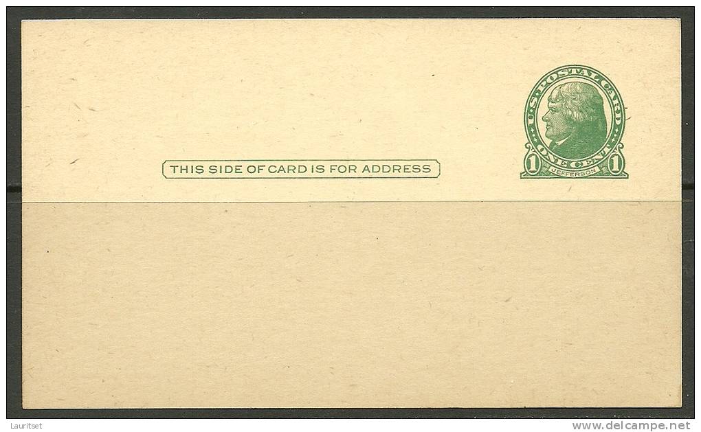 USA Stationary Card Ganzsache President Jefferson Unused - Postal History