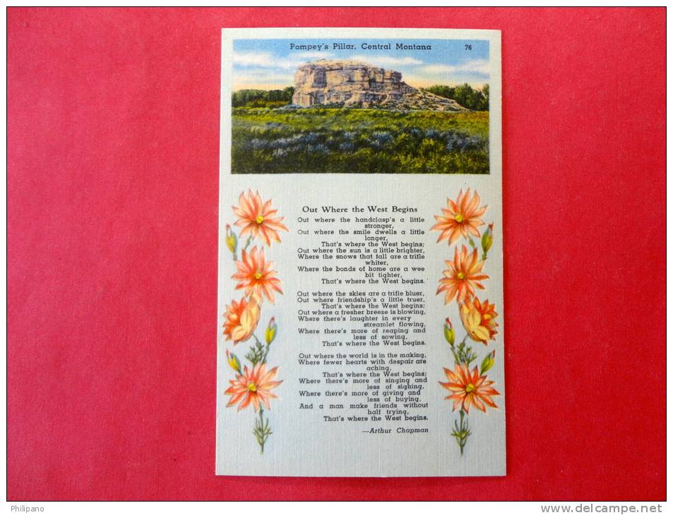 Pompey's Pillar  Central Montana -- Poem By Arthur Chapman  Linen==  ====  Ref 692 - Other & Unclassified