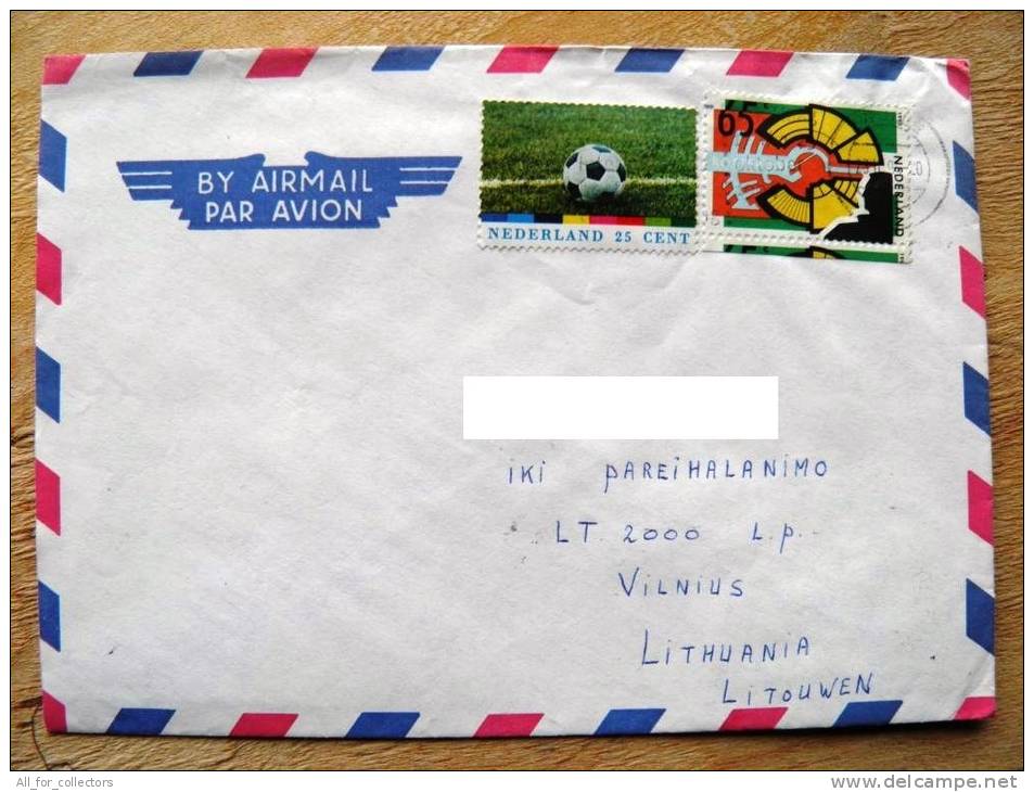 Cover Sent From Netherlands To Lithuania On 1994, Football Ball Soccer, Rotterdam - Storia Postale