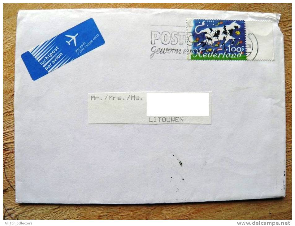 Cover Sent From Netherlands To Lithuania On 1995, Animals Cow - Lettres & Documents