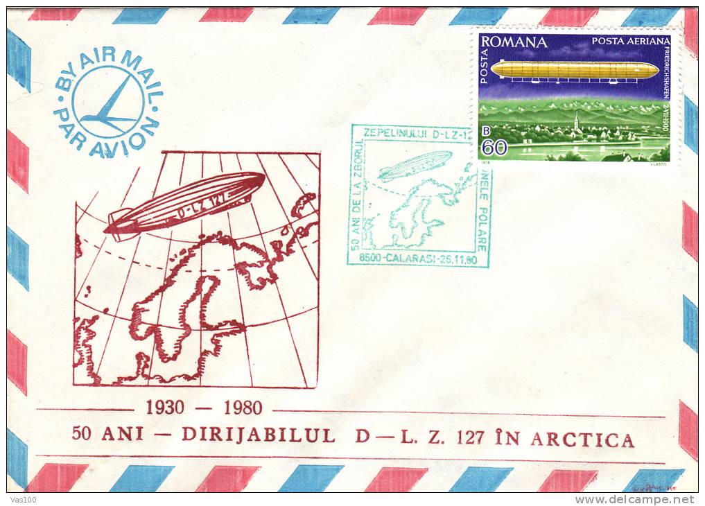 ZEPPELINS,AVIATION,1980,COVER STATIONERY,ENTIER POSTAL,OBLITERATION CONCORDANTE,ROMANIA - Zeppelins