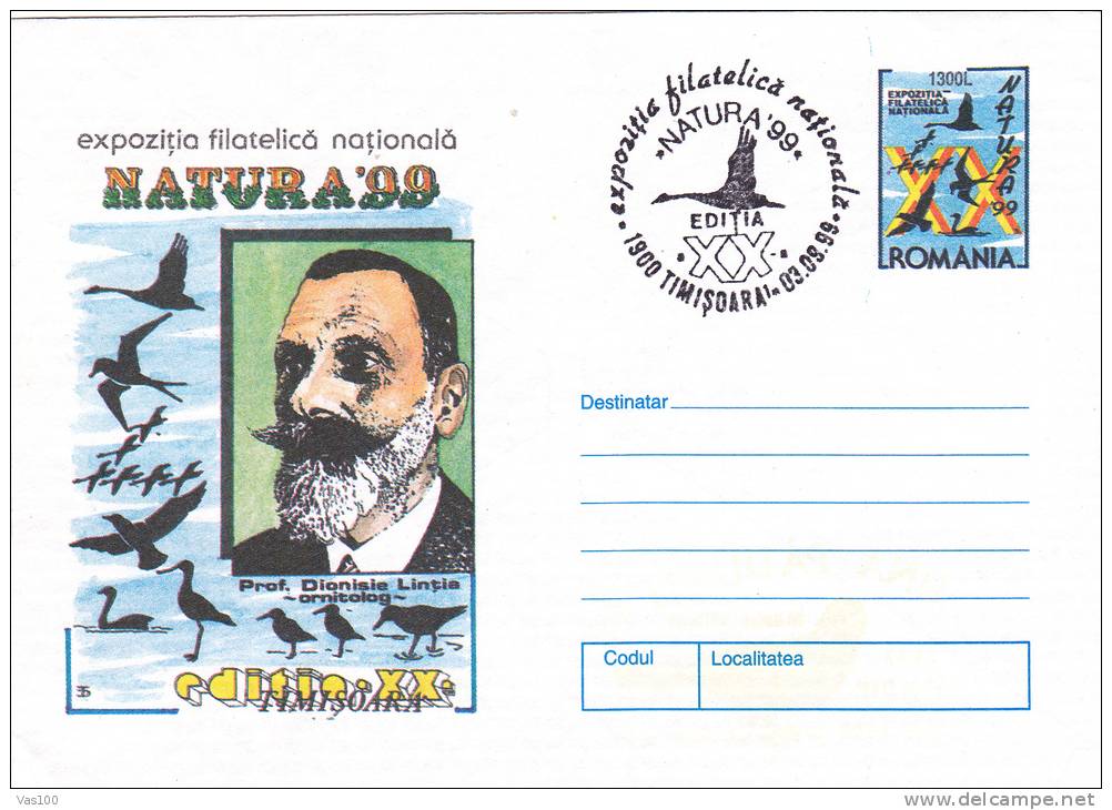 CIGOGNES,DIONISIE LINTIA -ORNITOLOG,1999,COVER STATIONERY,ENTIER POSTAL,ROMANIA - Picotenazas & Aves Zancudas