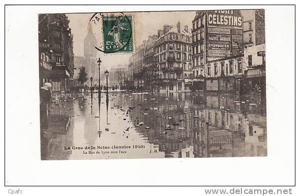 Carte 1910 Crue De La Seine : La Rue De Lyon Sous L'eau - Arrondissement: 12