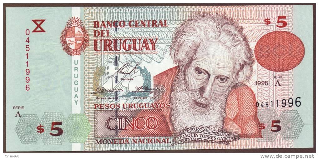 URUGUAY 5 PESOS 1998  SERIE A P# 80  UNC - Uruguay