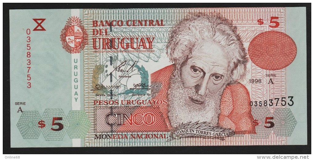 URUGUAY 5 PESOS 1998  SERIE A P# 80  UNC - Uruguay