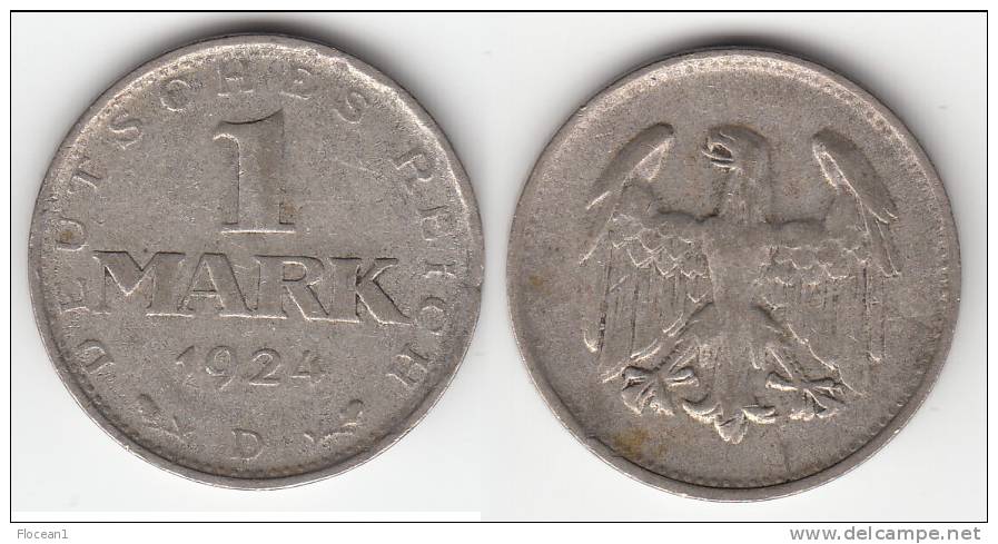 **** ALLEMAGNE - GERMANY - 1 MARK 1924 D - WEIMAR REPUBLIC - ARGENT - SILVER **** EN ACHAT IMMEDIAT - 1 Mark & 1 Reichsmark