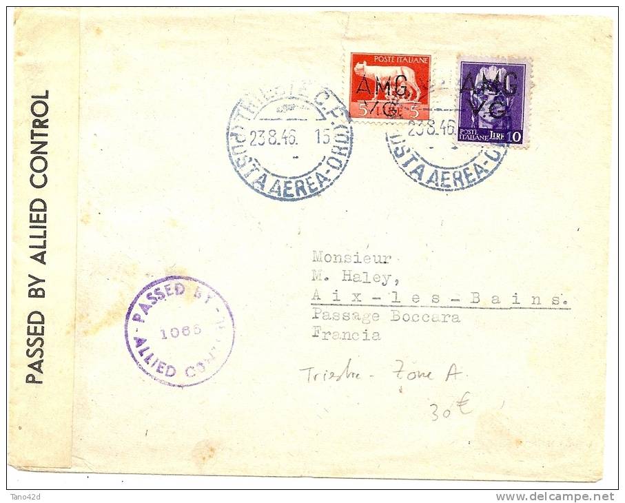 LBL9 - II GM - A.M.G.V.G. SUR LETTRE TRIESTE / AIX LES BAINS 23/8/1946 CENSURE ALLIEE - Storia Postale