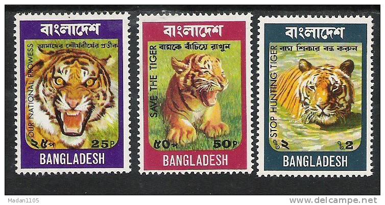 BANGLA DESH 1974  Wildlife Preservation,  Save The Tiger,SG 52/54, 3v Complete Set, MNH(**) - Felini