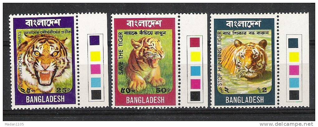 BANGLADESH 1974    Save The Tiger , "Traffic LIights" On Margins,SG 52/54, 3v Complete Set, MNH(**) - Bangladesh