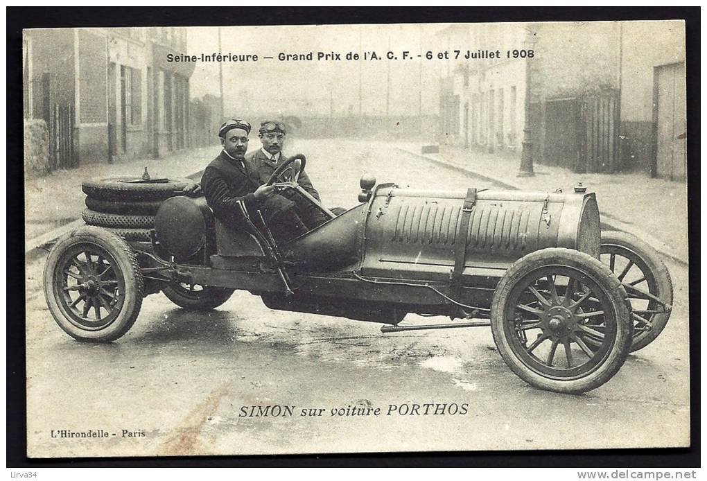 CPA ANCIENNE- FRANCE- SEINE INFERIEURE- GRAND PRIX DE 1908- SIMON SUR VOITURE PORTHOS- TRES GROS PLAN- - Autres & Non Classés