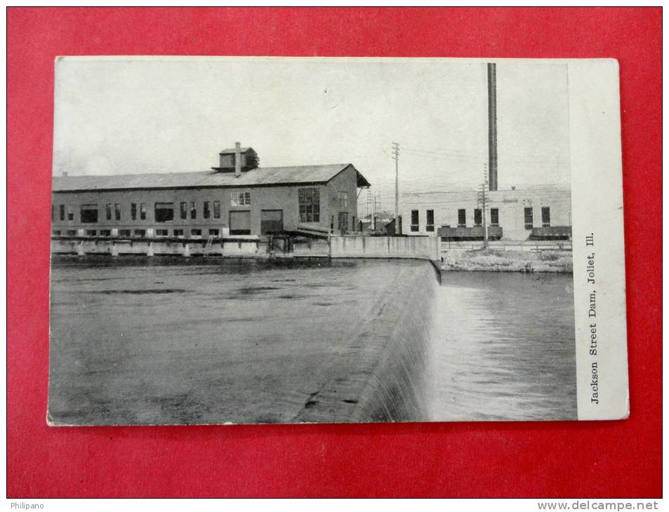 > IL - Illinois > Joliet    Jackson Street Dam 1908 Cancel Pin Hole Top ----- ===ref 693 - Joliet