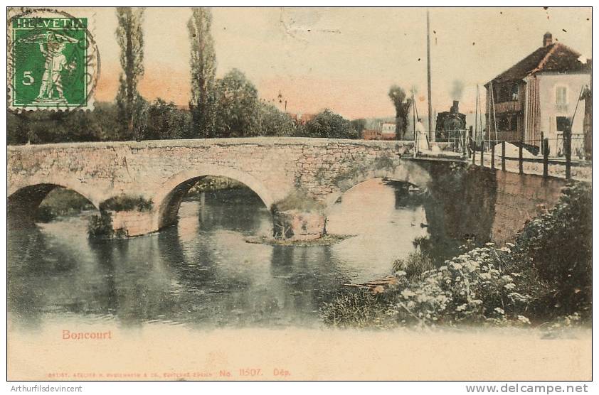 BONCOURT --LE TRAMWAY OU LE TRAIN ++ LE PONT EN 1900 - Court