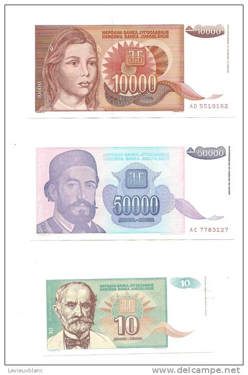 Billets De Banque/ Yougoslavie/vrac/Dinara/3 Billets Différends /                               BIL88 - Lots & Kiloware - Banknotes