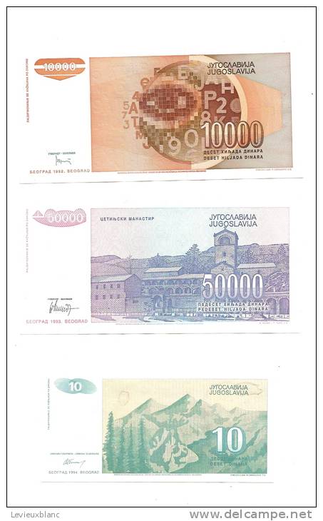 Billets De Banque/ Yougoslavie/vrac/Dinara/3 Billets Différends /                               BIL88 - Lots & Kiloware - Banknotes