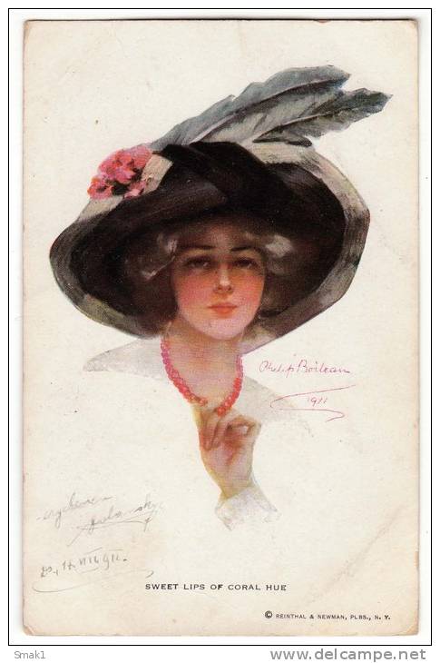 ILLUSTRATORS PHILIP BOILEAU "SWEET LIPS OF CORAL HUE" REINTHAL&NEWMAN, PUBS., N.Y. Nr. 212 OLD POSTCARD 1912. - Boileau, Philip