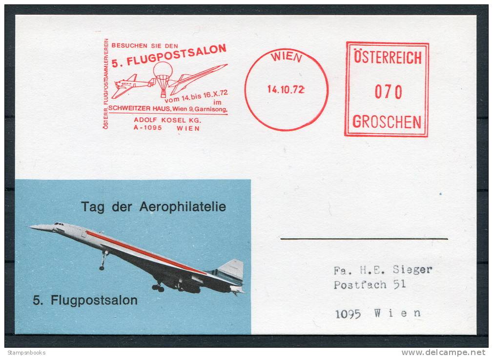 1972 Austria Concorde Aircraft Balloon Meter Freistempel Card - Concorde