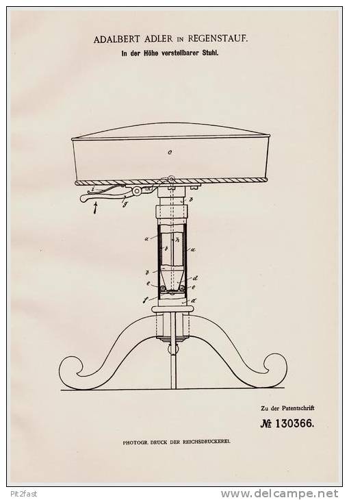 Original Patentschrift - Adalbert Adler In Regenstauf , 1901 , Höhenverstellbarer Stuhl , Möbel , Schreiner , Tischler ! - Regensburg