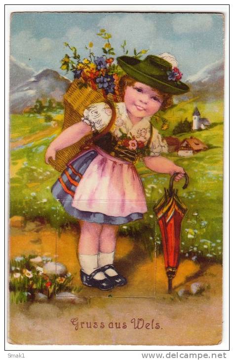 CHILDREN A GIRL WITH FLOWERS OLD POSTCARD - Other & Unclassified