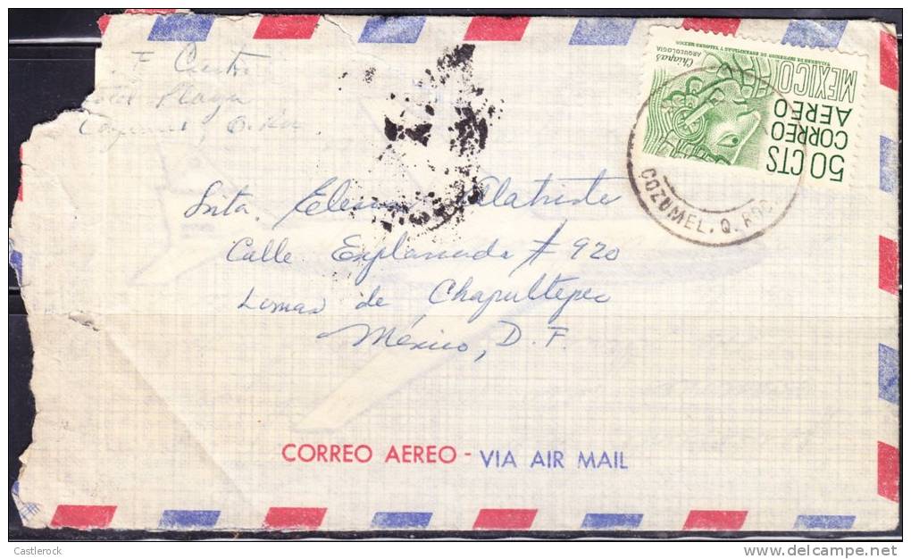 R)1950 ARQUELOGY CHIAPAS 50CTS. STAMP. CORREO AIR MAIL, COZUMEL, Q. ROO MEXICO. SEAL ON COVER - Mexico